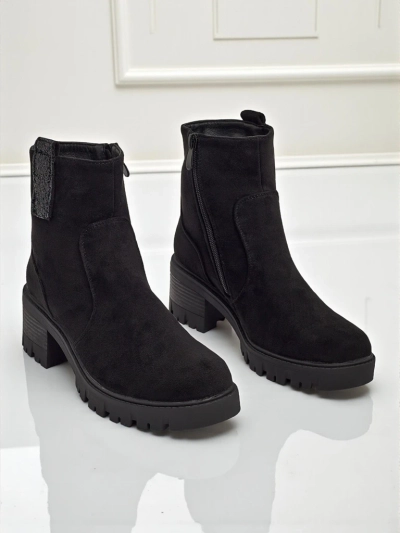 Botine de damă eco piele întoarsă cu toc gros Maelis