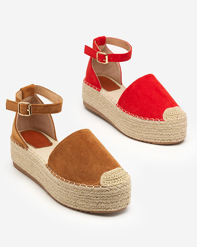 Sandale roșii de damă a'la espadrile pe platformă Indira - Încălțăminte