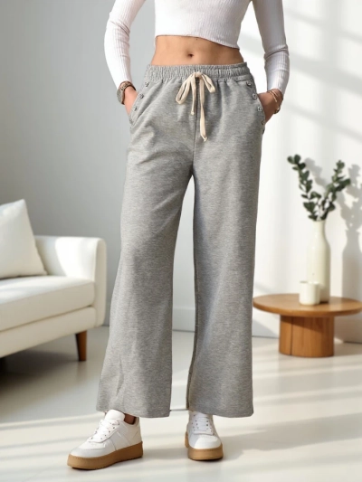 Royalfashion Pantaloni sport largi femei, țesătură cu zirconii
