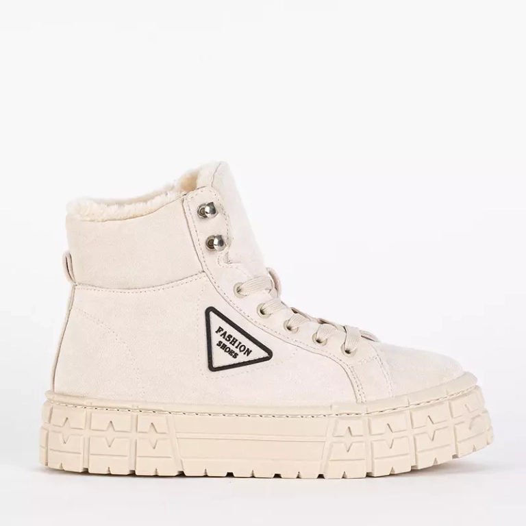 OUTLET Cizme de dama bej cu siret pe platforma Tessi - Incaltaminte