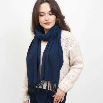 Eșarfă îngustă clasică pentru femei de culoare albastru marin, monocoloră - Accesorii