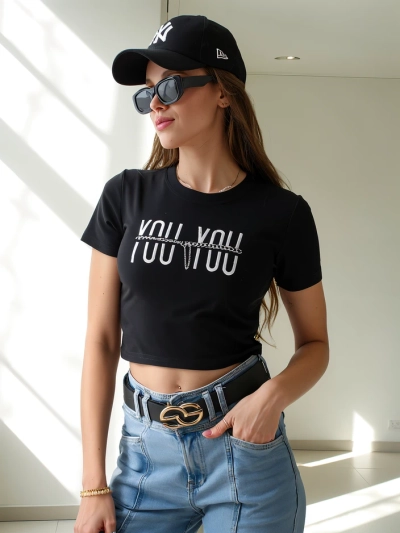 Royalfashion Top Cropped din Bumbac pentru Femei cu inscripția