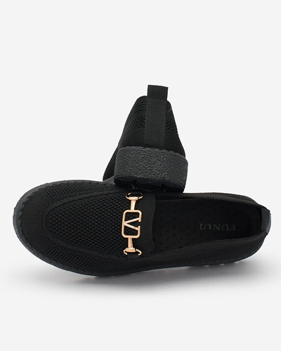 Royalfashion Mocasini negri din stofă pentru femei cu ornament auriu Ertica