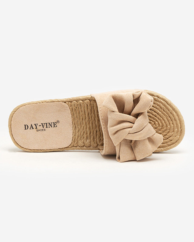 OUTLET Papuci de dama bej cu fundita Terina - Incaltaminte