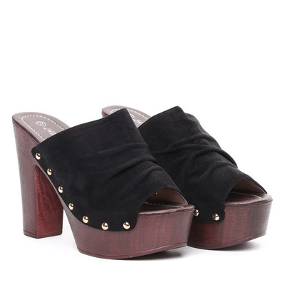 Czarne klapki na słupku Louise- Obuwie