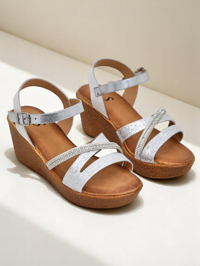 Sandale cu wedge pentru femei Royalfashion cu strassuri și sclipici Eclat