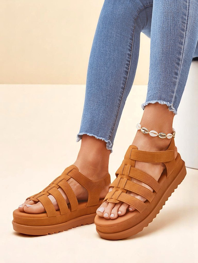 Sandały damskie Callista Camel pe platforma Royalfashion skura ekologiczna