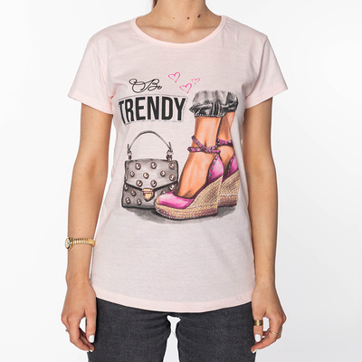 Tricou de damă roz cu TENDINȚE- imprimeu vestimentar