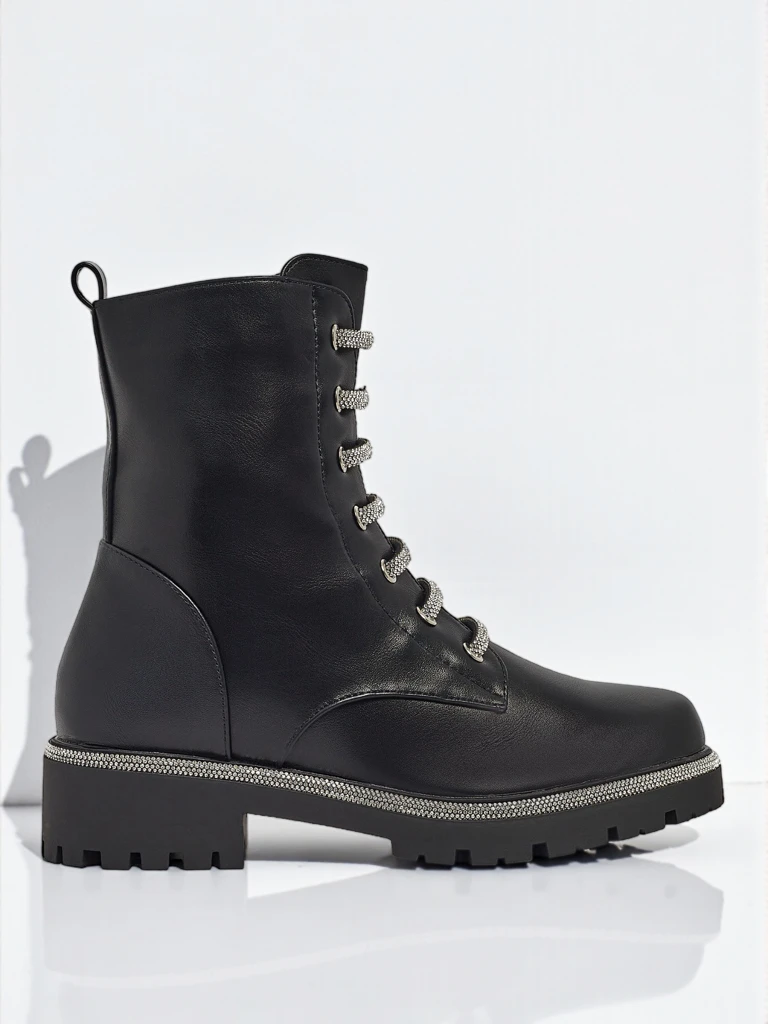 Botine de damă Lunara din piele ecologică cu șireturi