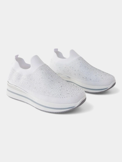Încălțăminte sport pentru femei din material textil, cu strasuri, Royalfashion Adeq