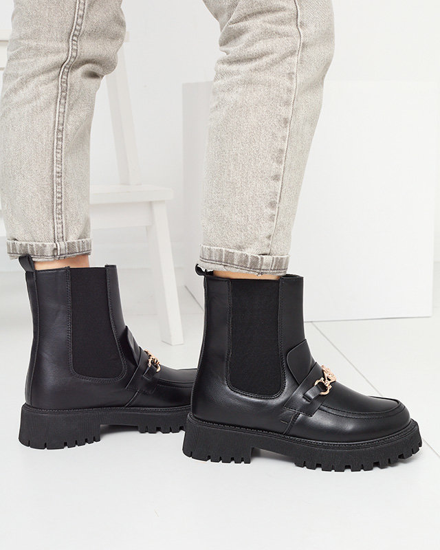 OUTLET Cizme din piele ecologică pentru femei, izolate, negre, cu ornament Fera - Încălțăminte