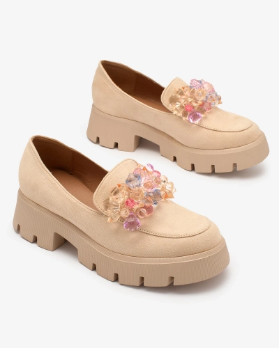 Royalfashion Mocasini bej pentru femei cu cristale colorate Crystal Glam