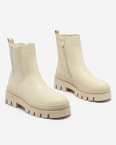 Cizme de damă crem cu talpă mai groasă Zalevin- Footwear