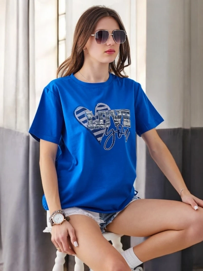 Royalfashion Tricou din bumbac pentru femei LOVE cu strasuri