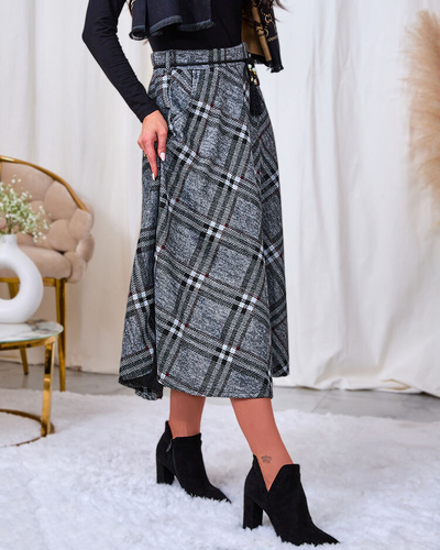 Royalfashion Fustă lungă pentru femei, gri și roșie, în carouri