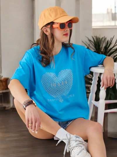 Royalfashion Tricou din bumbac pentru femei LOVE cu strassuri