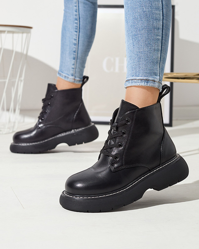 Cizme negre de damă din piele ecologică cu talpă solidă Getys - Încălțăminte