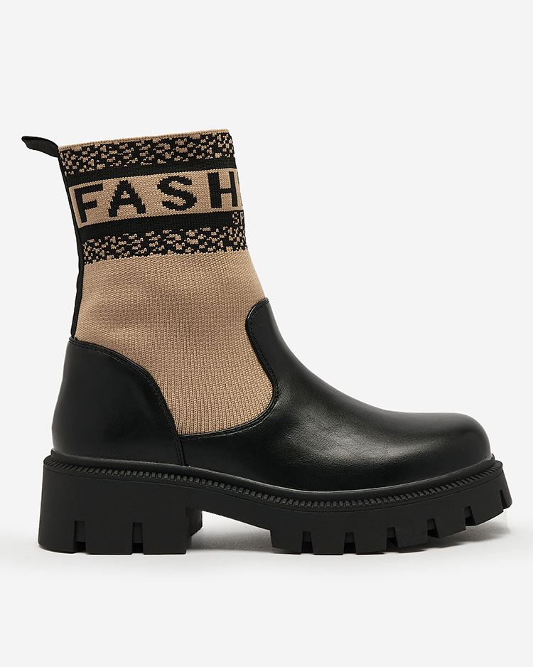 Royalfashion Cizme de damă maro deschis cu partea superioară din țesătură Fahione