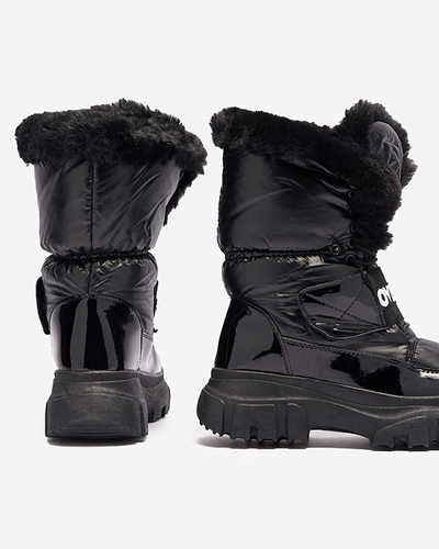 Cizme de zăpadă pentru femei cu talpă plată, de culoare neagră Sapollo- Footwear
