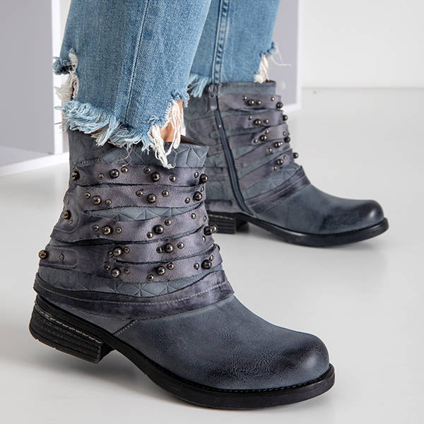 Cizme de damă albastre cu dungi Adalia - Încălțăminte