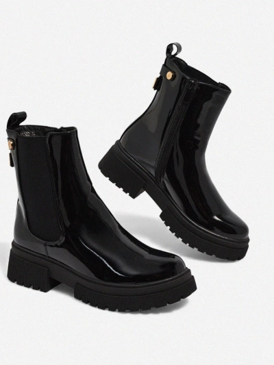 Botine de damă lăcuite din piele ecologică Calebi