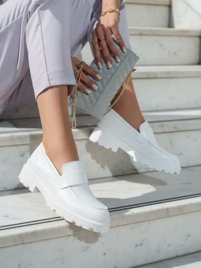 Mocasini Dama Aura Albi pe Platforma - Eleganti si Confortabili, Piele Eco