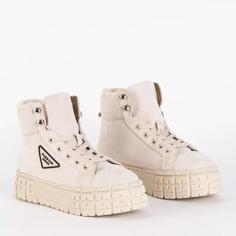 OUTLET Cizme de dama bej cu siret pe platforma Tessi - Incaltaminte