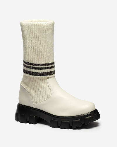 Cizme înalte de damă cu șiret în culoare ecru Alerpi- Footwear