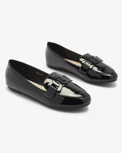 Mocasini lăcuiți de damă cu ornament în negru- Încălțăminte