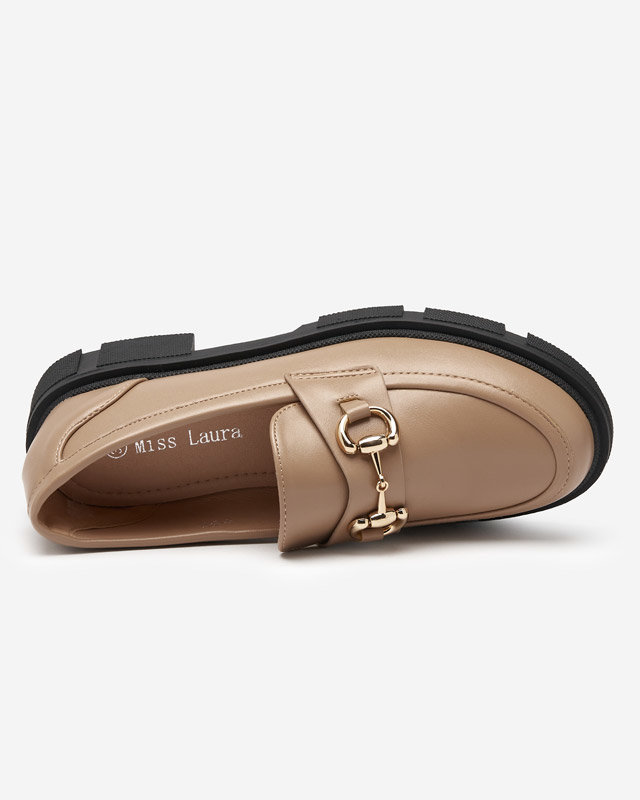 OUTLET Pantofi de dama maro deschis cu ornament pe nas Veteca - Incaltaminte