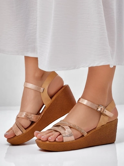 Sandale cu toc wedge pentru femei Royalfashion cu strasuri și sclipici Eclat