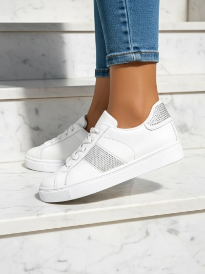 Luminosa Sneakers Albi din Piele Ecologică