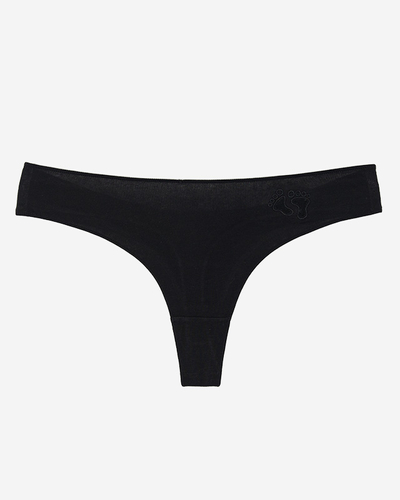 Tanga de dama din bumbac negru cu broderie - Lenjerie intima