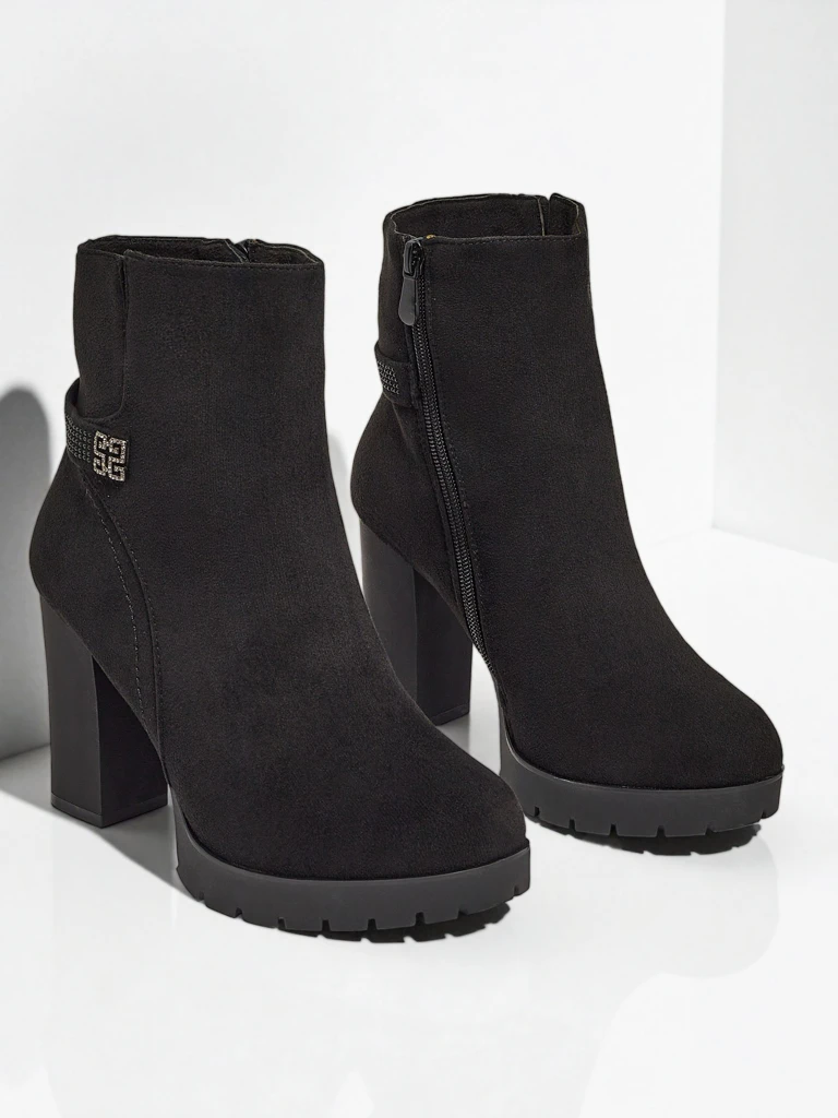 Botine de damă eco piele întoarsă cu toc gros Zavrina