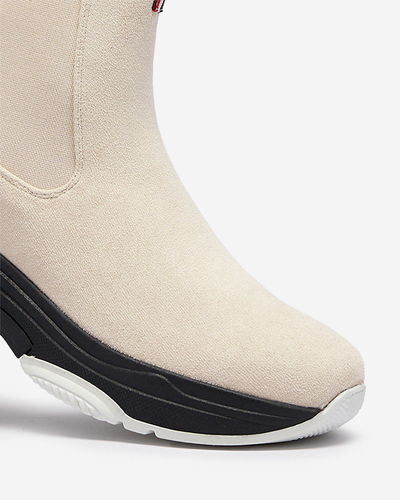 Cizme de damă din piele ecologică izolată de culoare bej Ducti- încălțăminte