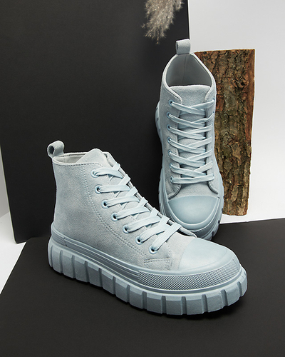 Cizme sport cu șiret pentru femei de culoare albastru deschis a'la sneakers Netara - Încălțăminte