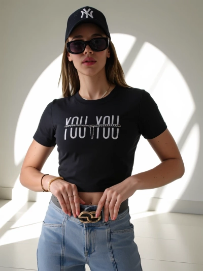 Royalfashion Top Cropped din Bumbac pentru Femei cu inscripția