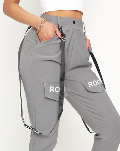 Pantaloni cargo de damă gri cu bretele - Îmbrăcăminte