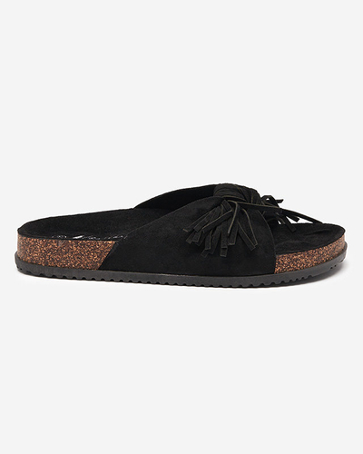 Papuci de dama cu franjuri in negru Guttis - Incaltaminte