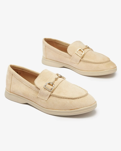 Mocasini crem pentru femei cu ornament auriu Neterri - Încălțăminte