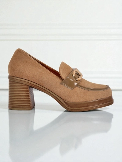 Damskie Loafers Perseida – jasnobrązowe zamszowe na słupku eleganckie
