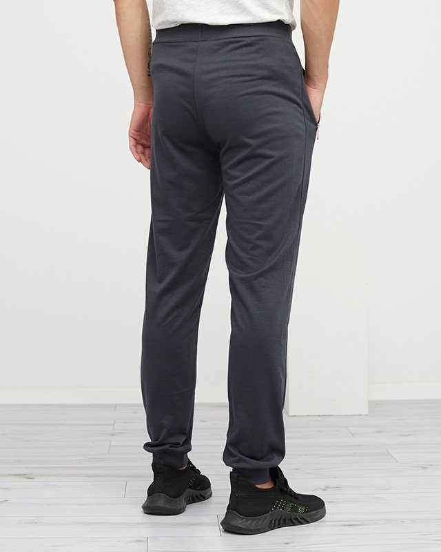 Pantaloni de trening pentru bărbați gri închis cu buzunare cu fermoar - Îmbrăcăminte