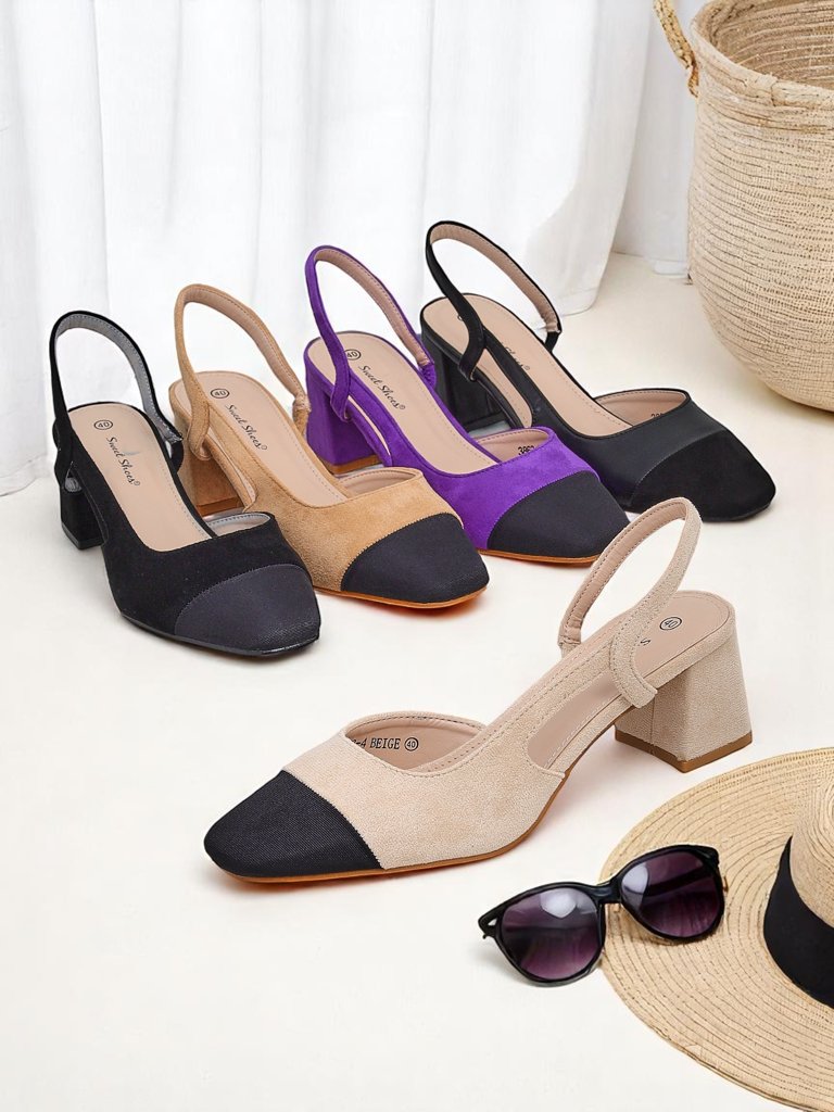 Royalfashion Damskie czółenka na niskim obcasie z ozdobnym noskiem Eleganzo