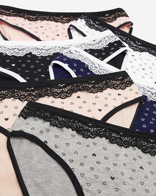 Un set de chiloți de damă din bumbac cu model inimioare 6 / pachet - Lenjerie intimă