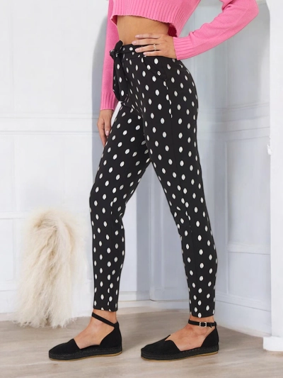 Treggings de dama de culoare neagra cu puncte argintii - Imbracaminte