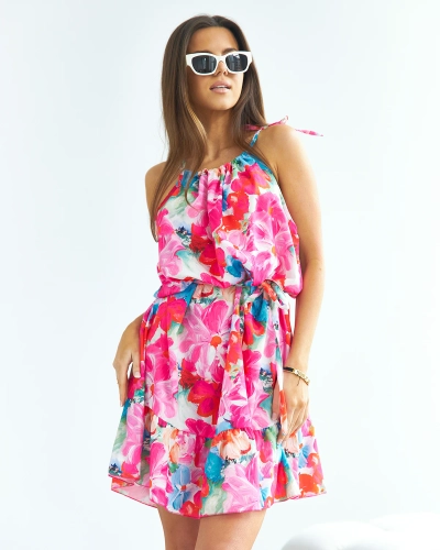 Royalfashion Rochie scurtă roz cu flori pentru femei
