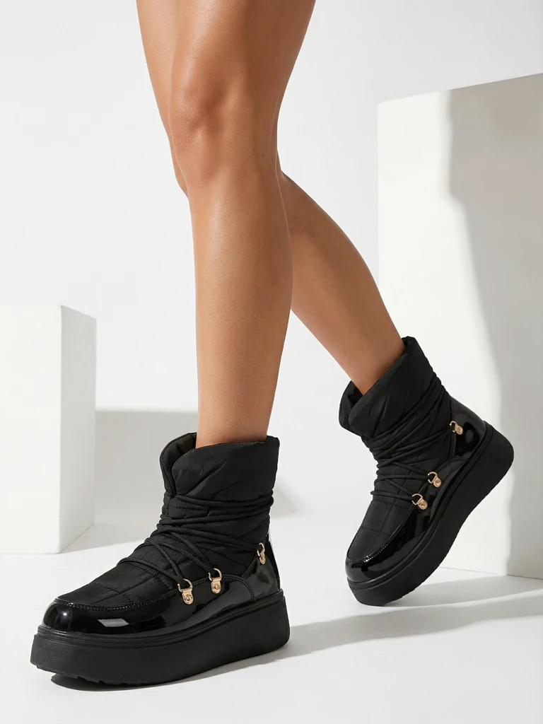 Royalfashion Cizme de zăpadă slip-on pentru femei în negru Dabenda