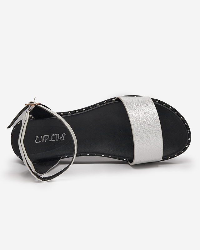 OUTLET Sandale dama argintie din piele ecologica cu sclipici Delika - Incaltaminte