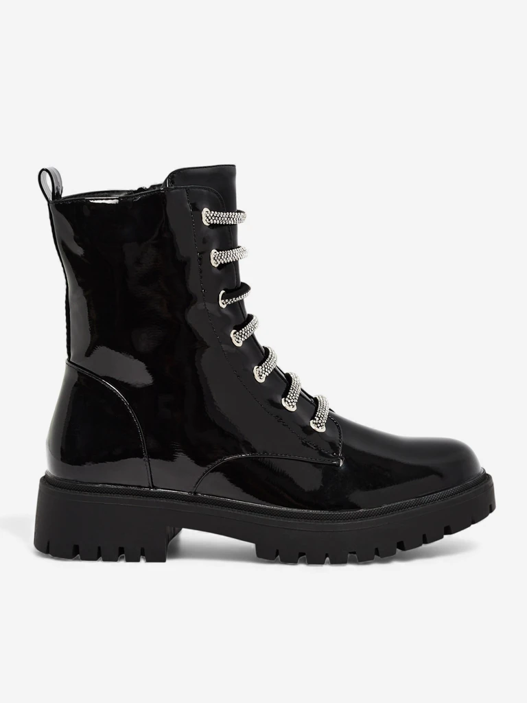 Botine de damă lăcuite cu șireturi Velmini