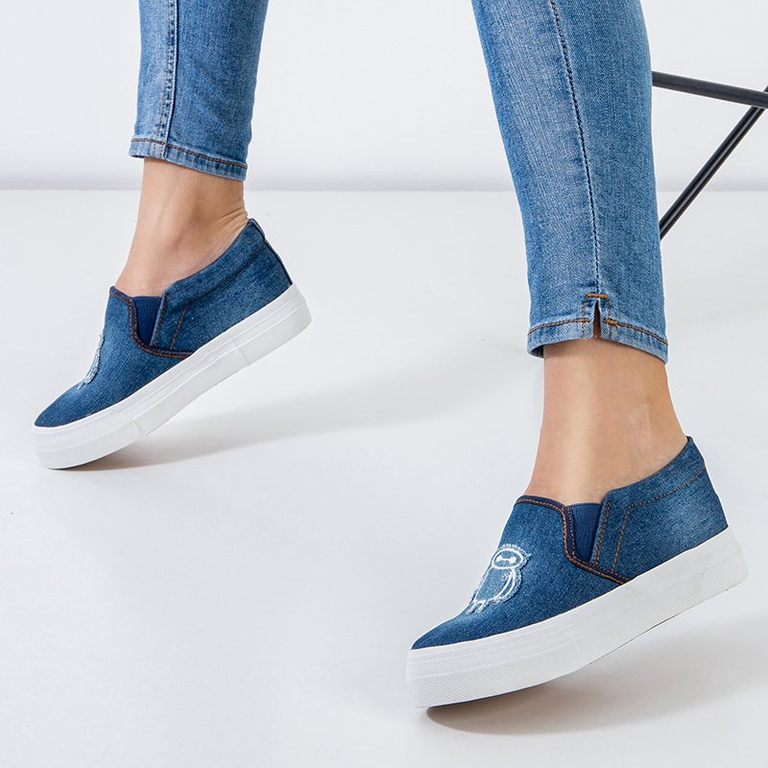 Adidași de dama de culoare albastru marină pe platforma Boatik - Încălțăminte
